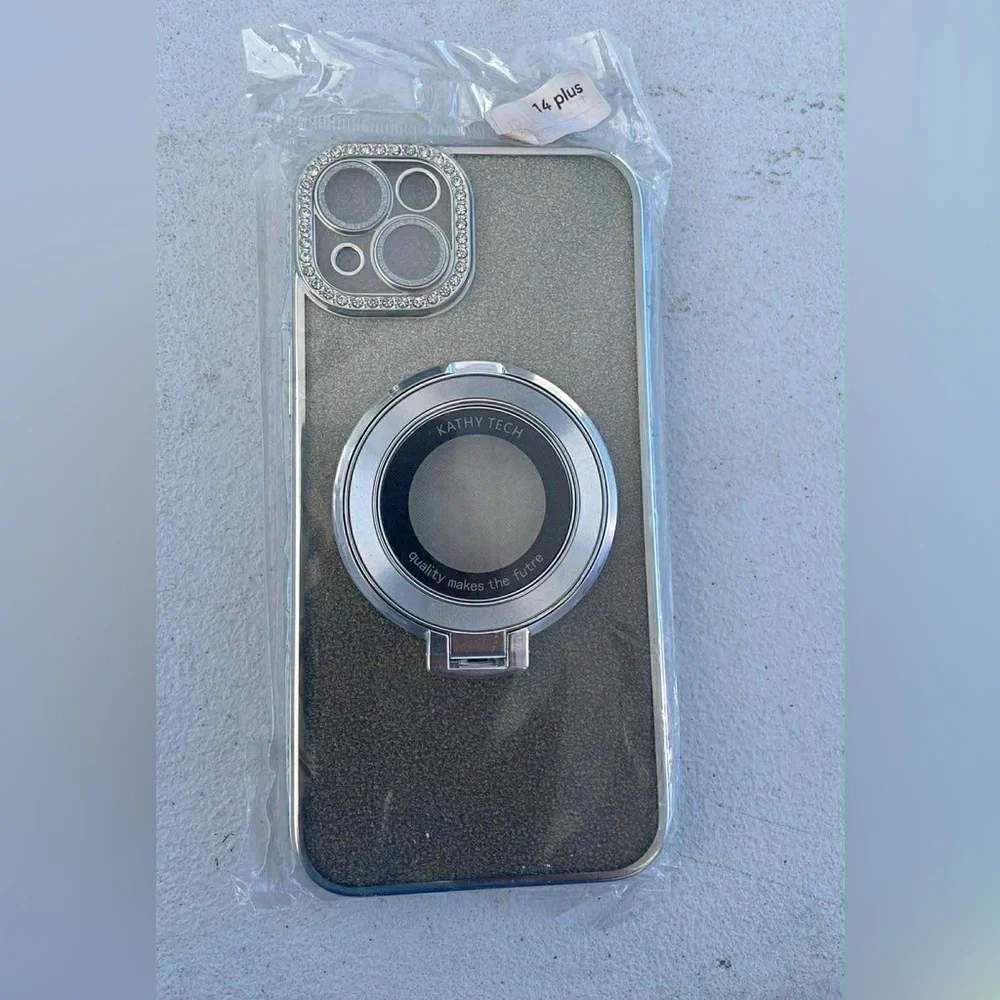 Silver Glitter iPhone 14 Plus Case with Ring Holder